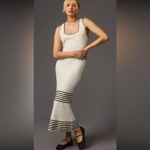 Anthropologie MAXI Knit Textured IVORY with BLACK trim US 1X EUC - worn twice